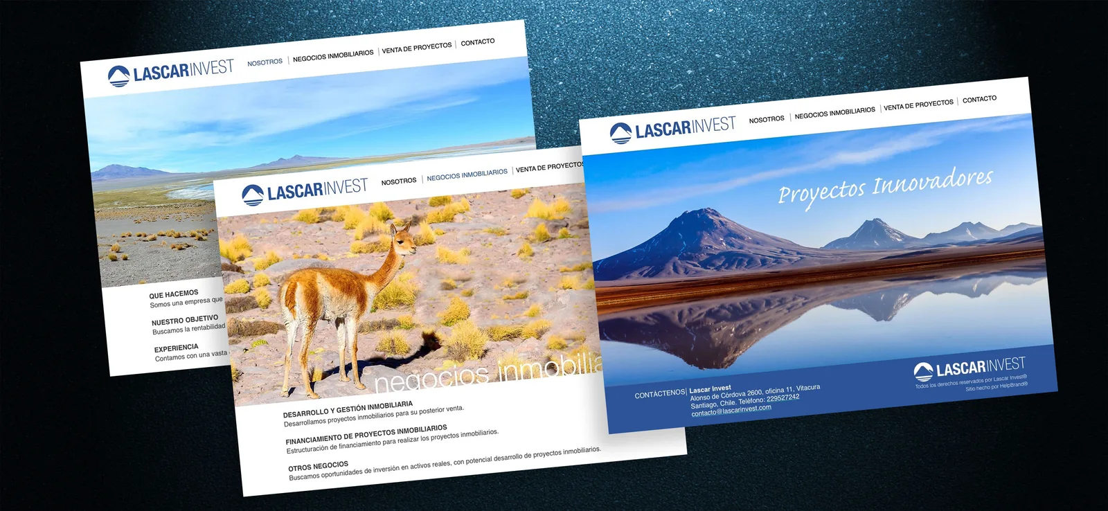 Mockups del sitio web corporativo de Lascar Invest.
